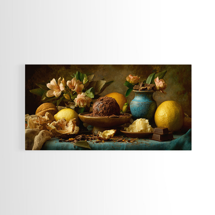 Chocolate Truffle Still Life Framed Canvas Print, Bakery Art, Bakery Decor, Watercolor Art, Patisserie, Kitchen Prints, BAK-2x1-15