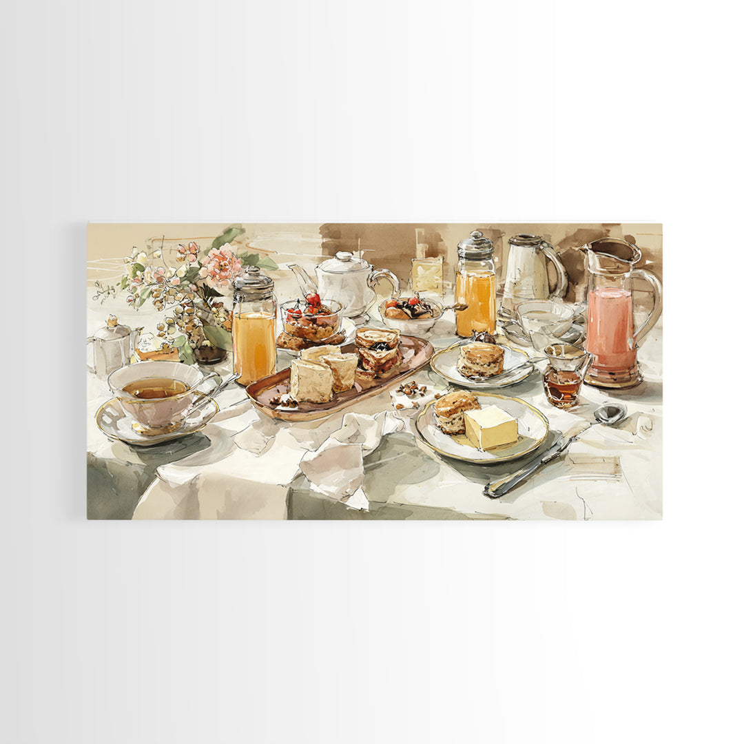 Tea and Scone Arrangement Framed Canvas Print, Bakery Art, Fine Art Print, Bakery Decor, Fine Art, Patisserie, BAK-2x1-16