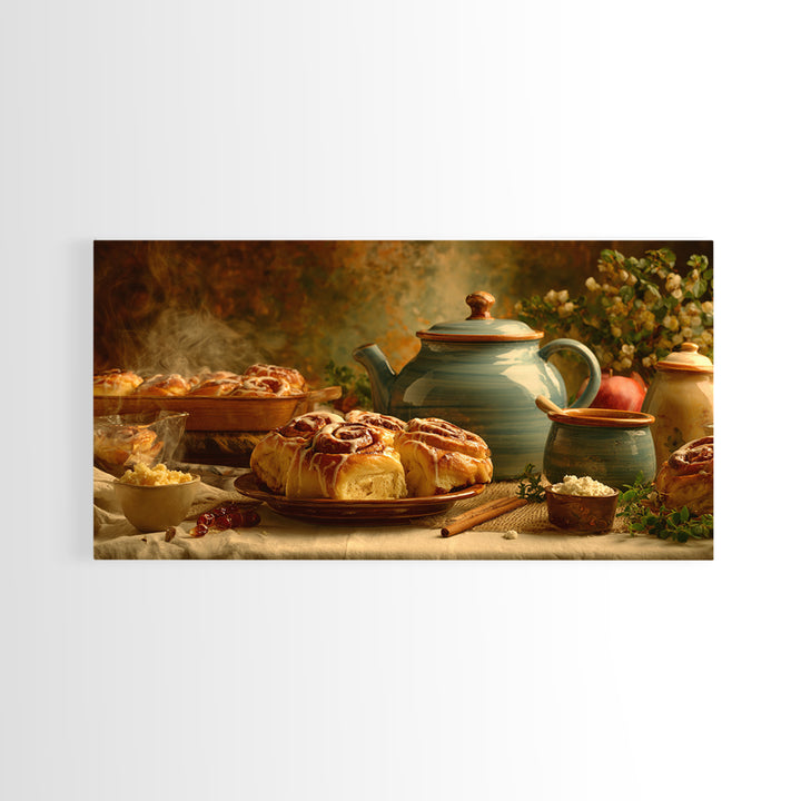 Cinnamon Rolls in a Warm Country Kitchen Canvas Print, Bakery Art, Watercolor Painting, Bakery Decor, Fine Art, Patisserie, BAK-2x1-31