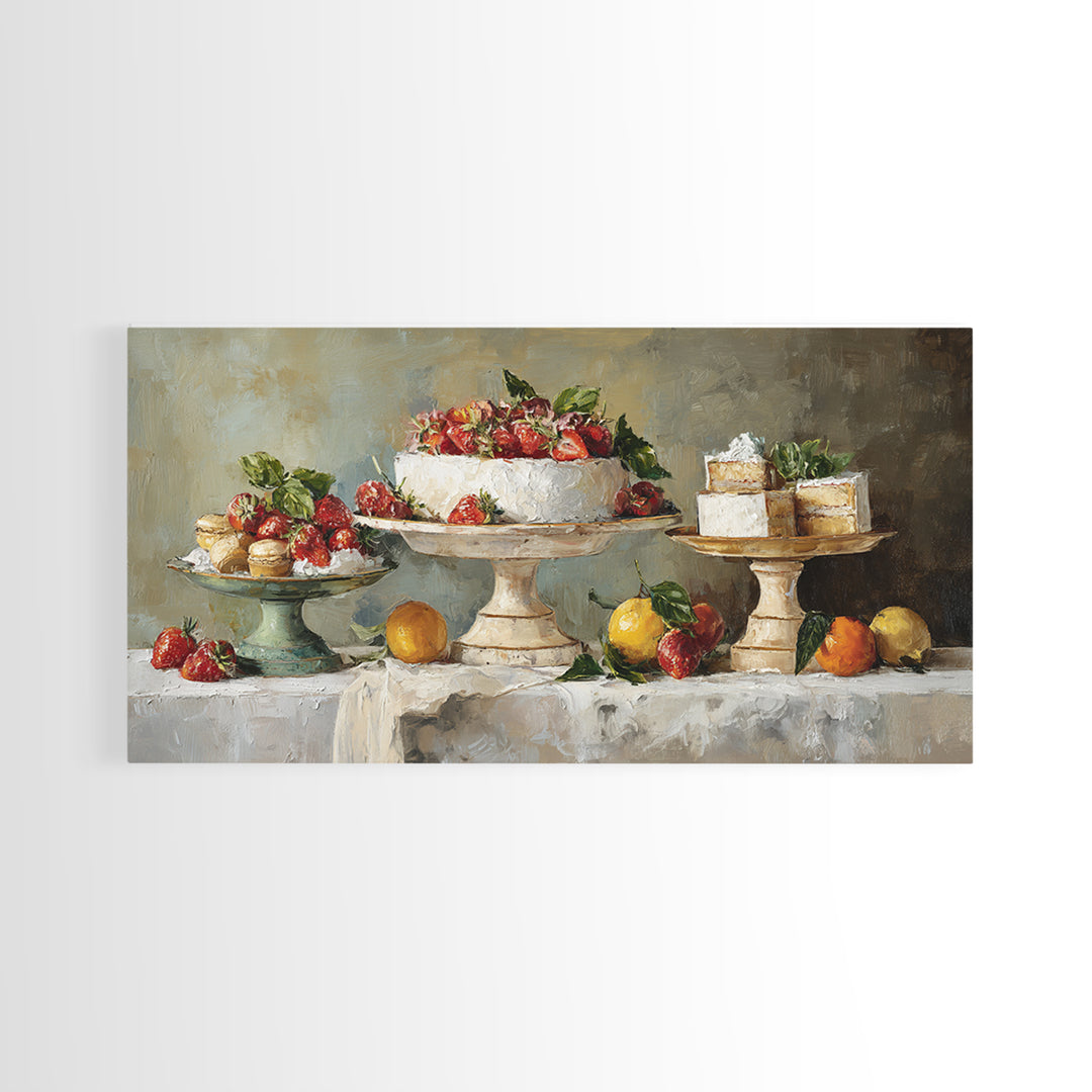 Pastel Cake Stand Framed Canvas Print, Bakery Art, Art Print, Bakery Decor, Patisserie, Kitchen Print, Coffee Wall Art, BAK-2x1-33