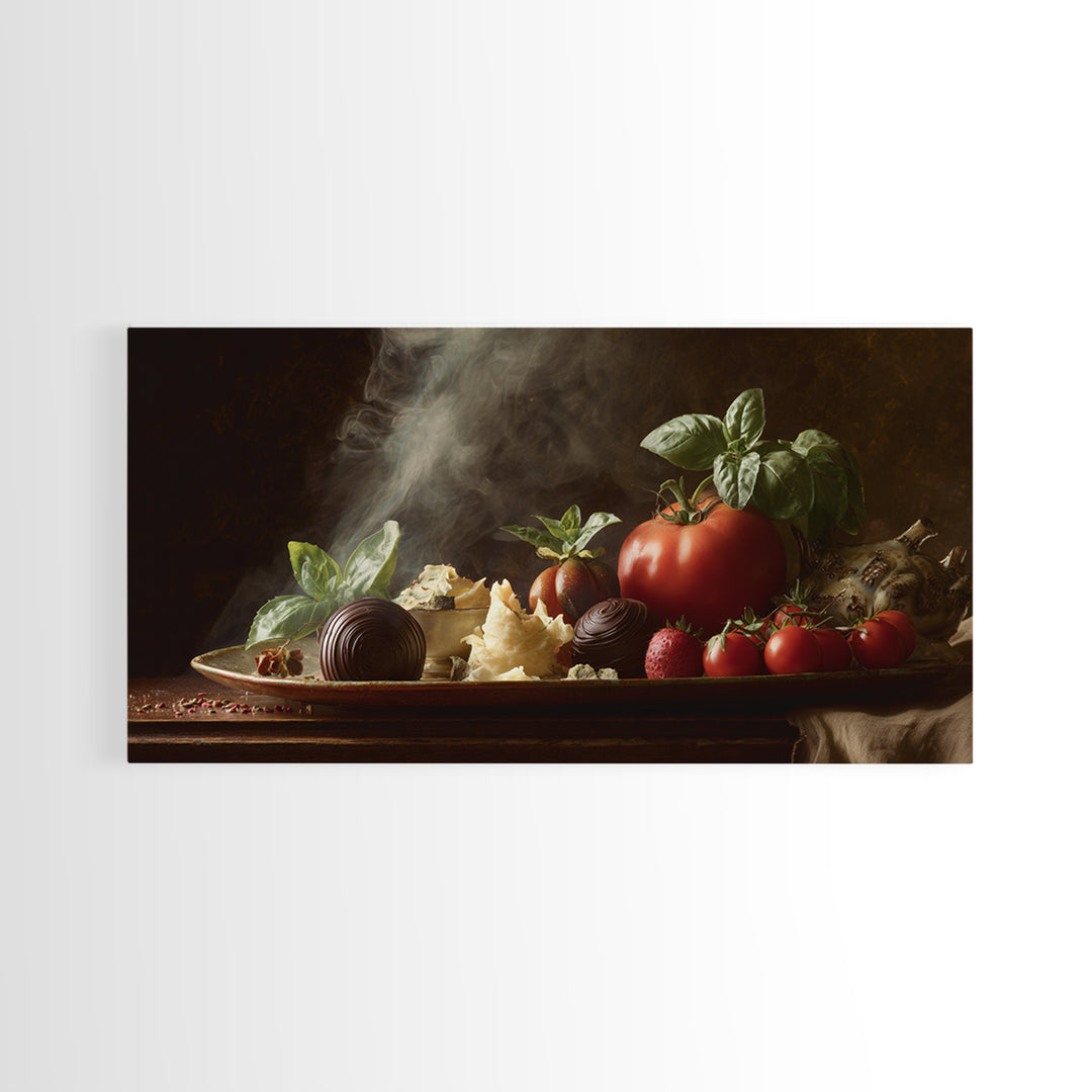 Chocolate Truffle Still Life Canvas Print, Bakery Art, Kitchen Wall Art, Bakery Decor, Oil Painting, Patisserie, BAK-2x1-39