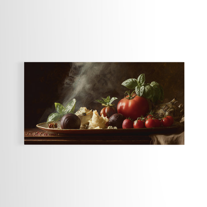 Chocolate Truffle Still Life Canvas Print, Bakery Art, Kitchen Wall Art, Bakery Decor, Oil Painting, Patisserie, BAK-2x1-39