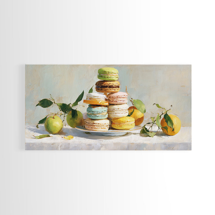 Single Perfect Macaron Tower Canvas Print, Bakery Art, Kitchen Prints, Bakery Decor, Oil Painting, Patisserie, Fine Art, BAK-2x1-47