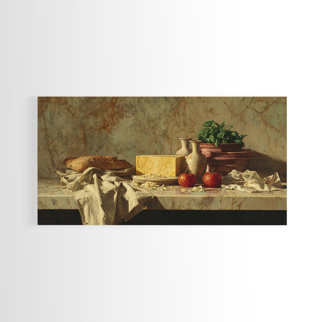 Baguette and Butter Still Life on Marble Canvas Print, Bakery Art, Printable Wall Art, Bakery Decor, Fine Art, Patisserie, BAK-2x1-52