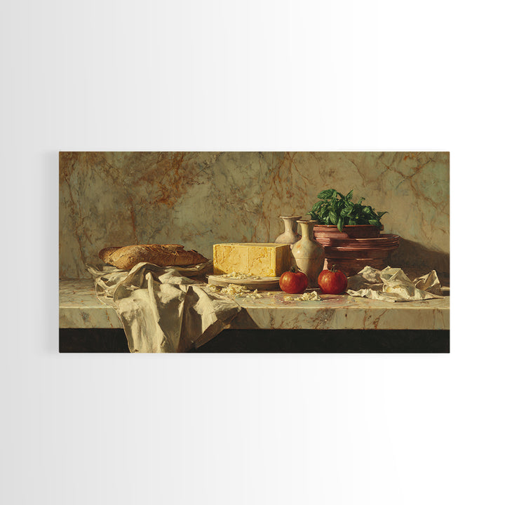Baguette and Butter Still Life on Marble Canvas Print, Bakery Art, Printable Wall Art, Bakery Decor, Fine Art, Patisserie, BAK-2x1-52