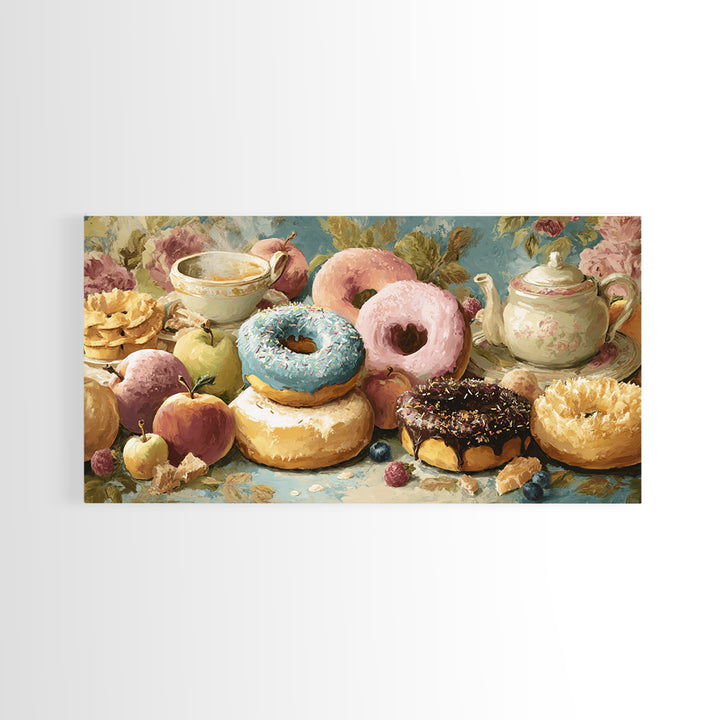 Whimsical Donut Assortment Canvas Print, Bakery Art, Kitchen Prints, Bakery Decor, Oil Painting, Patisserie, Fine Art, BAK-2x1-53