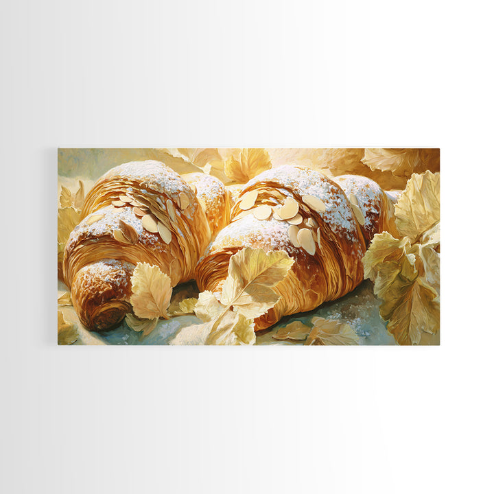 Almond Croissant Closeup Framed Canvas Print, Bakery Art, Aesthetic Wall Art, Bakery Decor, Watercolor Art, Patisserie, BAK-2x1-59