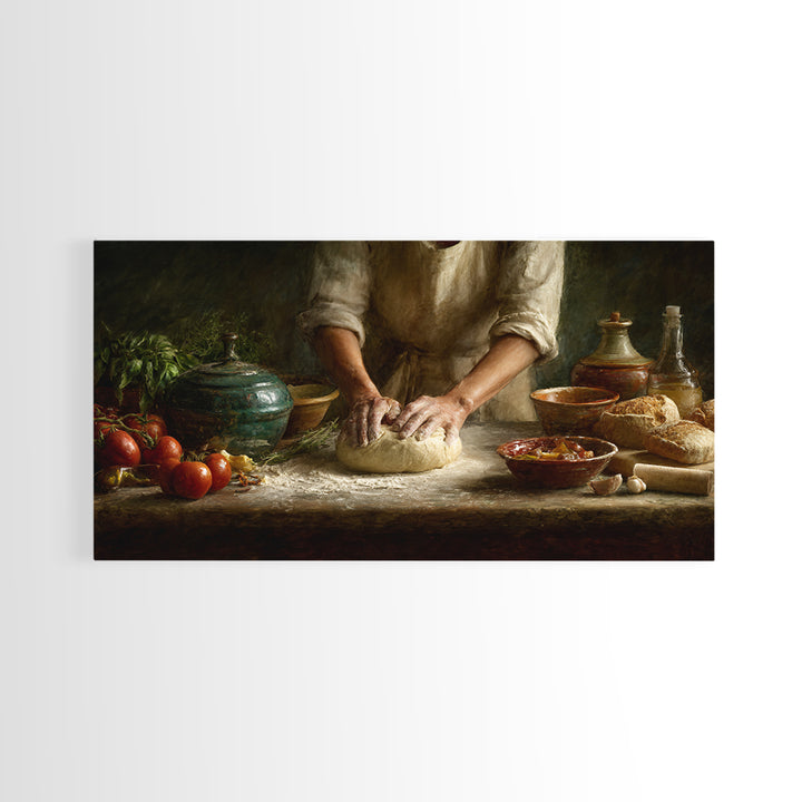 Baker Hands Shaping Dough Canvas Print, Bakery Art, Watercolor Painting, Bakery Decor, Fine Art, Patisserie, Aesthetic Wall Art, BAK-2x1-61