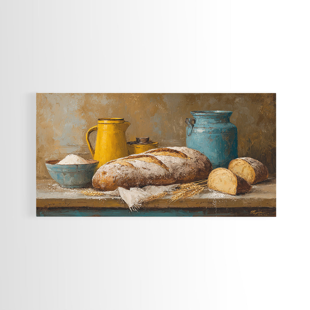Rustic Loaf of Bread Framed Canvas Print, Bakery Art, Kitchen Art, Bakery Decor, Fine Art, Patisserie, Neutral Wall Art, BAK-2x1-72