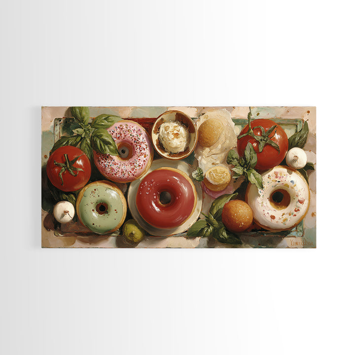 Whimsical Donut Assortment Canvas Print, Bakery Art, Kitchen Prints, Bakery Decor, Oil Painting, Patisserie, Fine Art, BAK-2x1-77