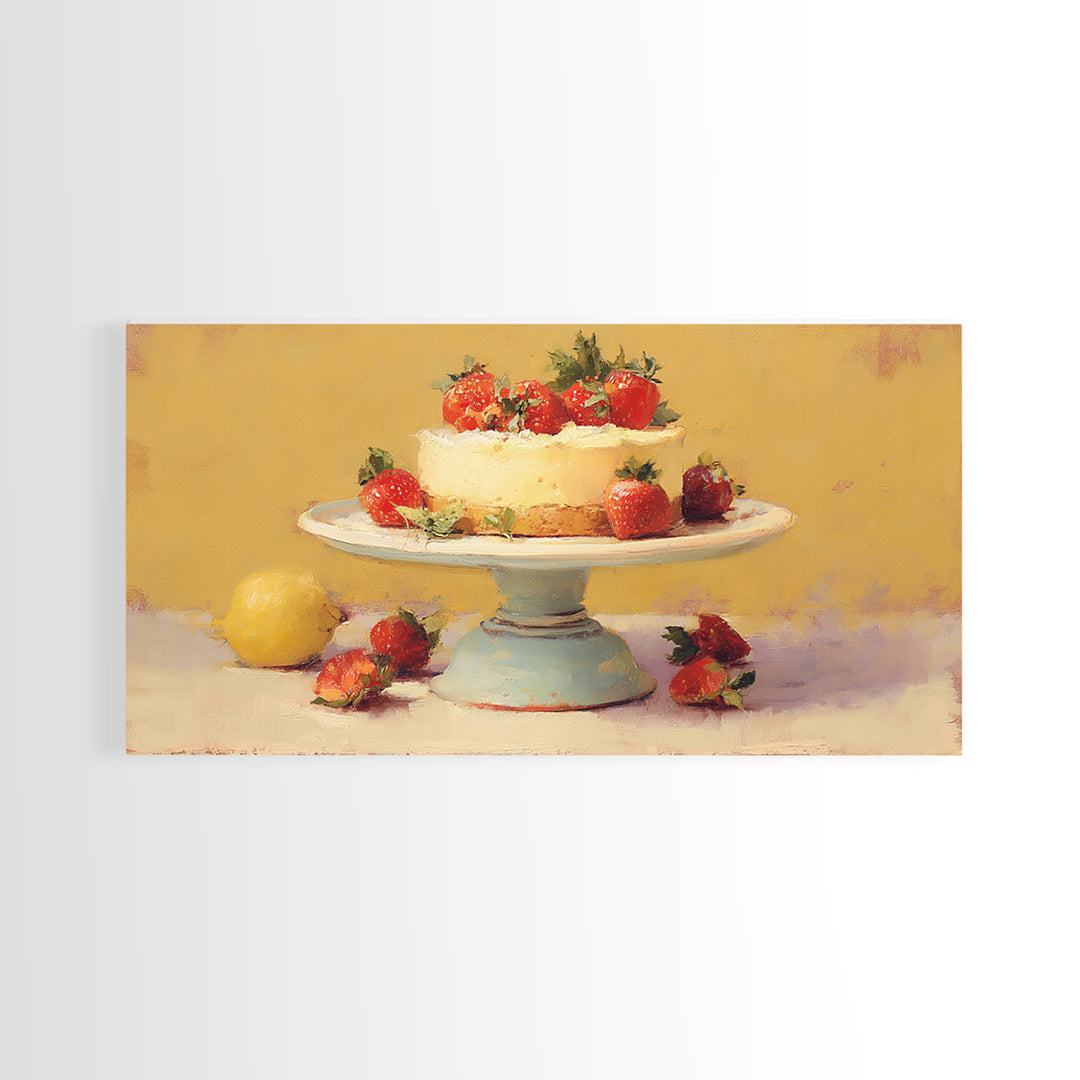 Pastel Cake Stand Framed Canvas Print, Bakery Art, Food Art, Bakery Decor, Watercolor Art, Patisserie, Kids Art, BAK-2x1-81