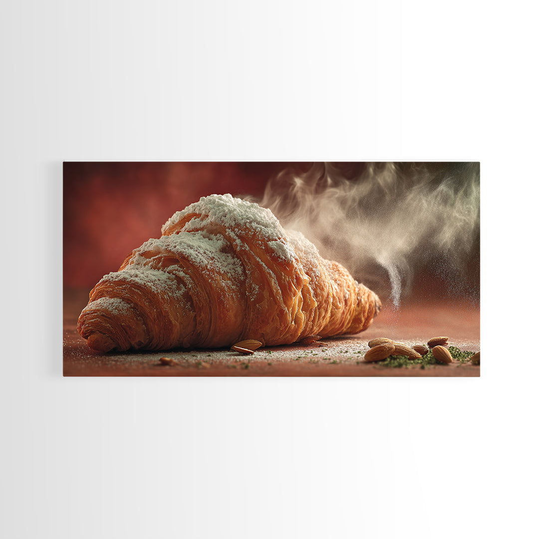 Almond Croissant Closeup Framed Canvas Print, Bakery Art, Print, Bakery Decor, Fine Art, Patisserie, Food Art, Kitchen Print, BAK-2x1-83