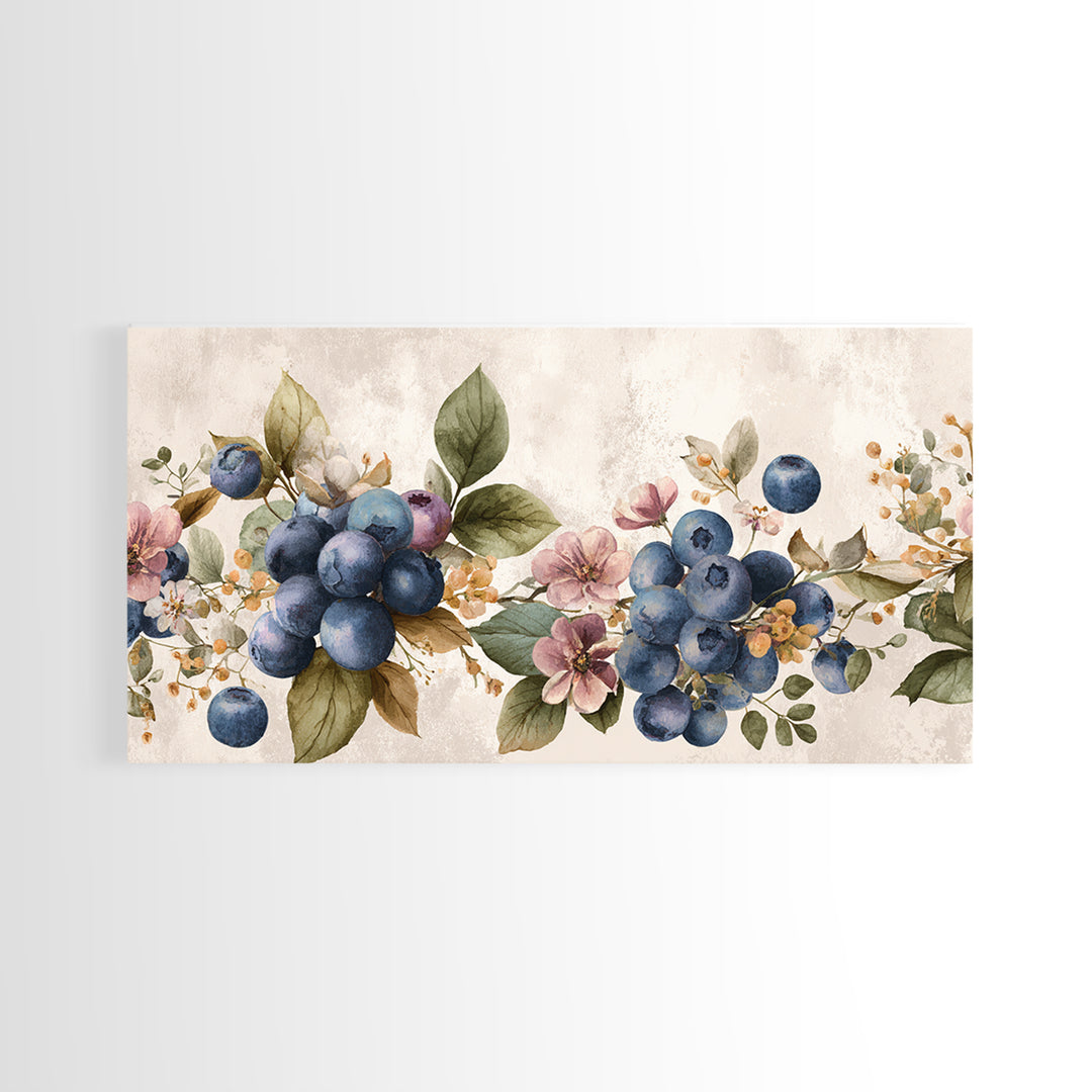Blueberry Galette with Rustic Farmhouse Texture Framed Canvas Print, Bakery Art, Watercolor Painting, Bakery Decor, Patisserie, BAK-2x1-91