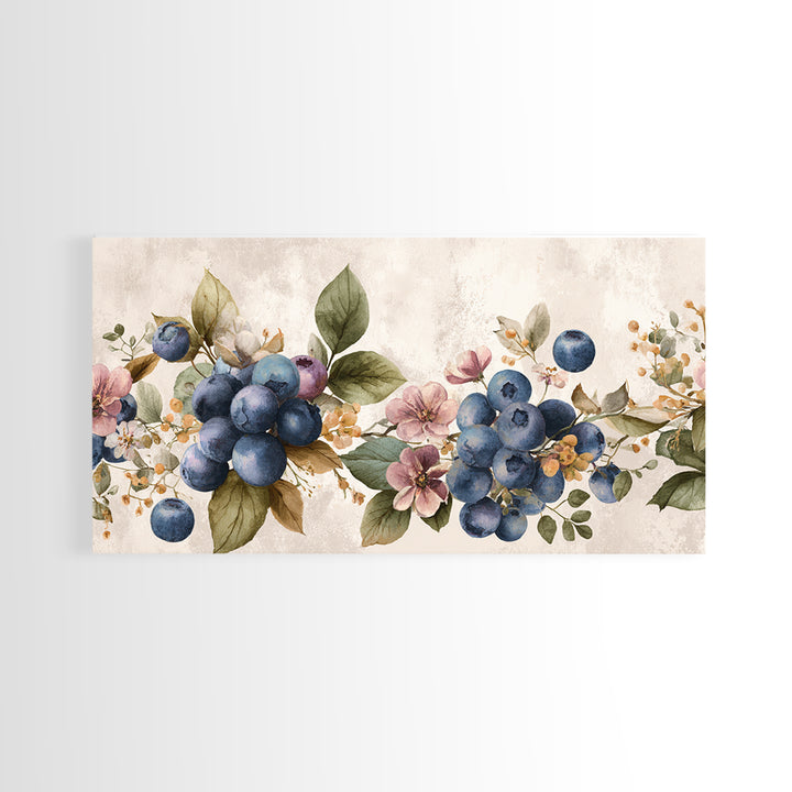 Blueberry Galette with Rustic Farmhouse Texture Framed Canvas Print, Bakery Art, Watercolor Painting, Bakery Decor, Patisserie, BAK-2x1-91