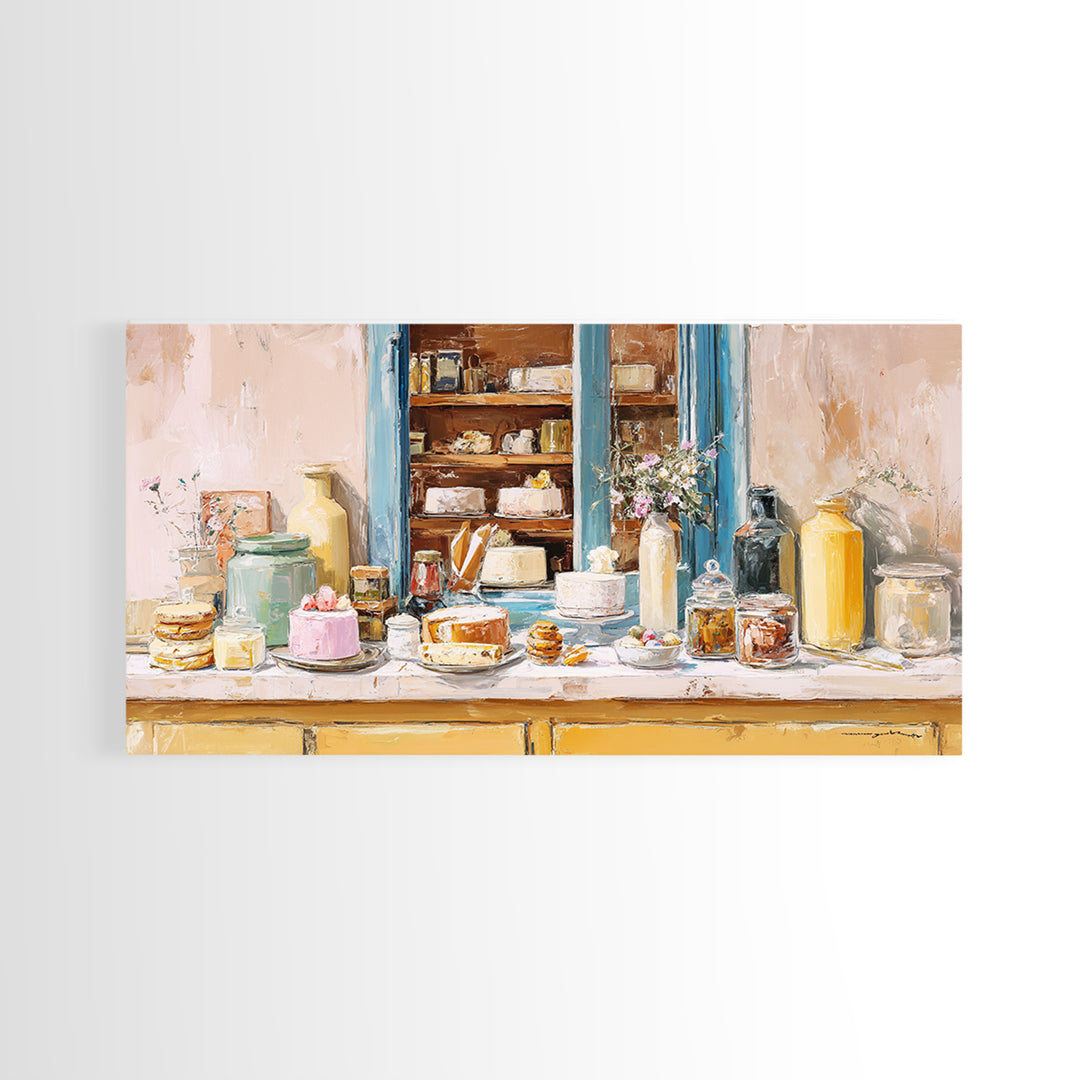 French Patisserie Window Display of Pastel Pastries Canvas Print, Bakery Art, Digital Print, Bakery Decor, Fine Art, Patisserie, BAK-2x1-94