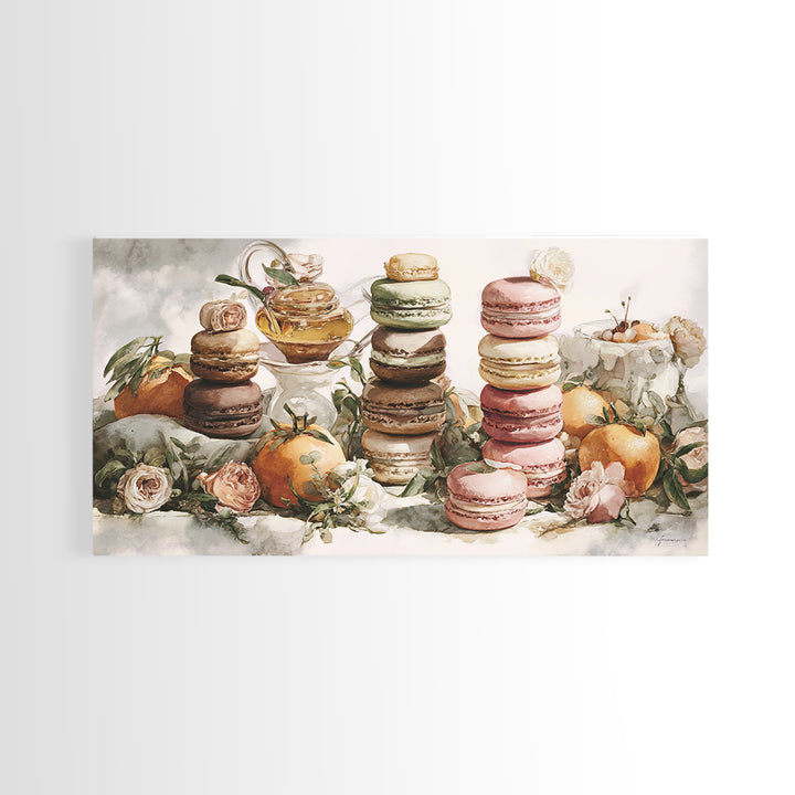 Single Perfect Macaron Tower Framed Canvas Print, Bakery Art, Neutral Decor, Bakery Decor, Fine Art, Patisserie, Home Decor, BAK-2x1-95