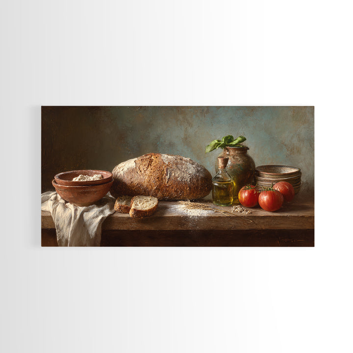 Rustic Loaf of Bread Framed Canvas Print, Bakery Art, Watercolor Print, Bakery Decor, Oil Painting, Patisserie, Fine Art Print, BAK-2x1-96