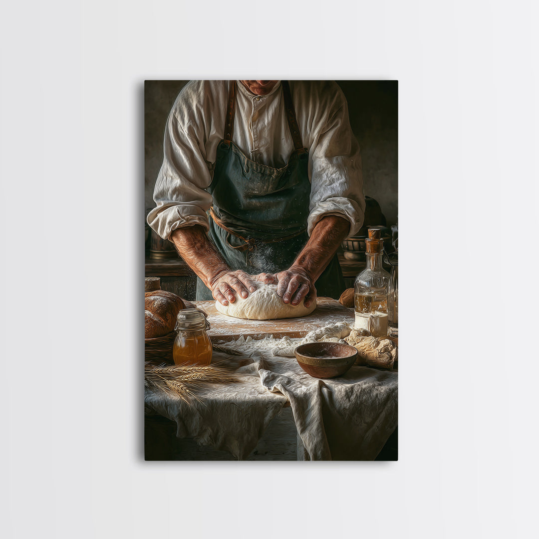 Baker Hands Shaping Dough Framed Canvas Print, Bakery Art, Digital Print, Bakery Decor, Fine Art, Patisserie, Kitchen Art Print, BAK-2x3-1
