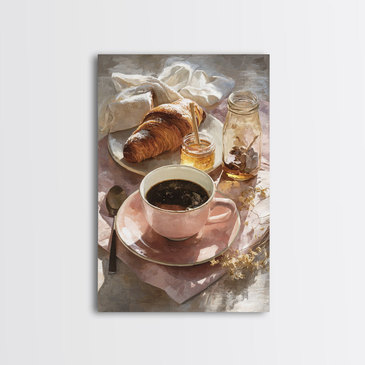 Painterly Eclair and Coffee Still Life Framed Canvas Print, Bakery Art, Kitchen Prints, Bakery Decor, Oil Painting, Patisserie, BAK-2x3-20