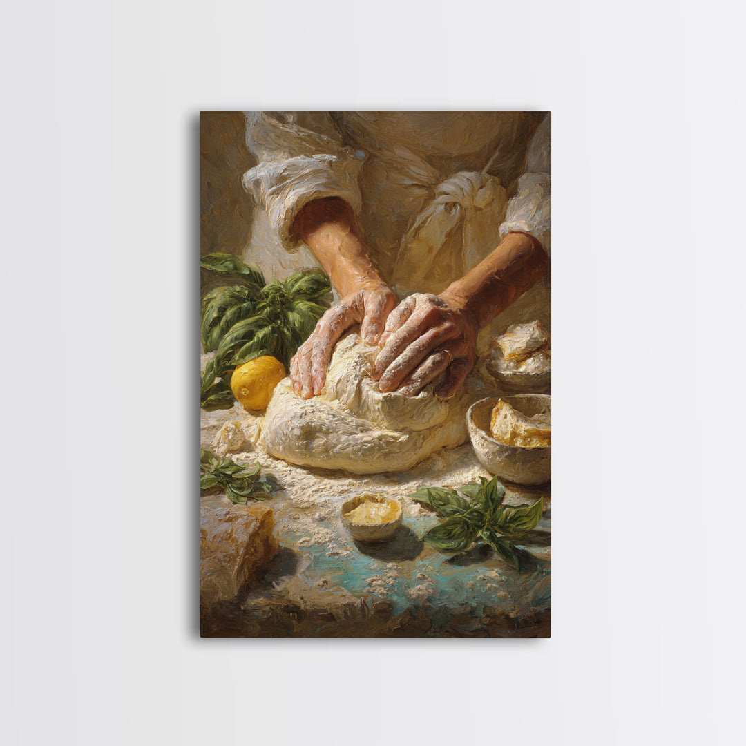Baker Hands Shaping Dough Framed Canvas Print, Bakery Art, Digital Print, Bakery Decor, Fine Art, Patisserie, Kitchen Art Print, BAK-2x3-25