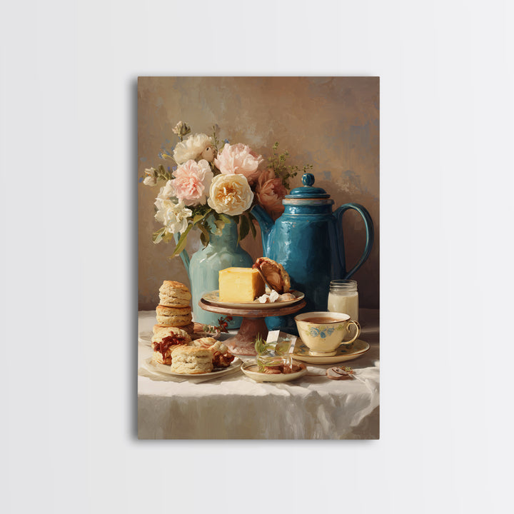 Tea and Scone Arrangement Framed Canvas Print, Bakery Art, Neutral Wall Art, Bakery Decor, Patisserie, Statement Artwork, BAK-2x3-28