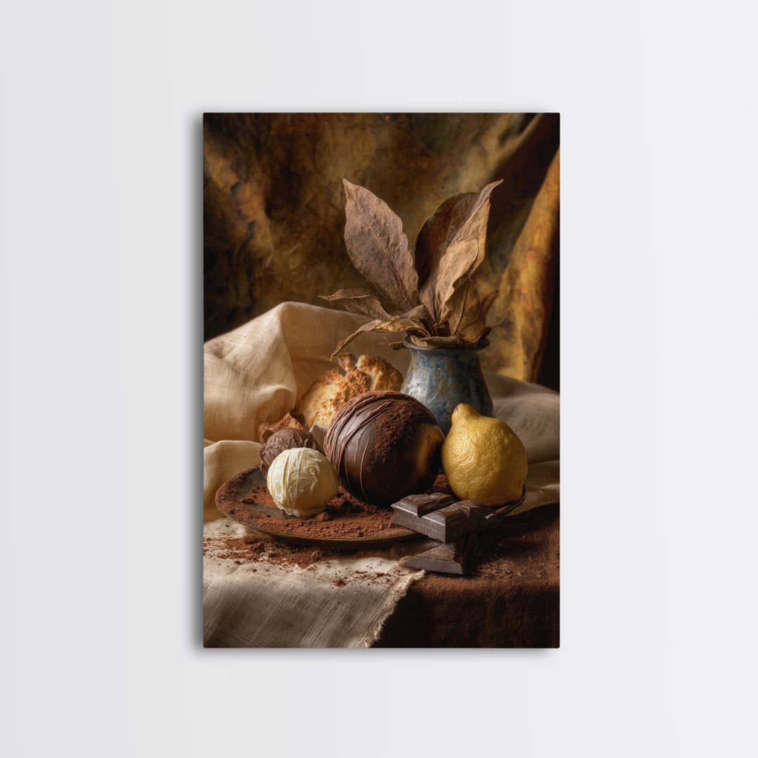 Chocolate Truffle Still Life Framed Canvas Print, Bakery Art, Room Decor, Bakery Decor, Fine Art, Patisserie, Digital Print, BAK-2x3-3