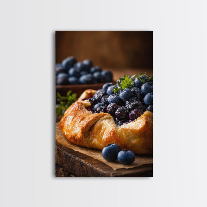 Blueberry Galette with Rustic Farmhouse Texture Canvas Print, Bakery Art, Wall Decor, Bakery Decor, Fine Art, Patisserie, BAK-2x3-31