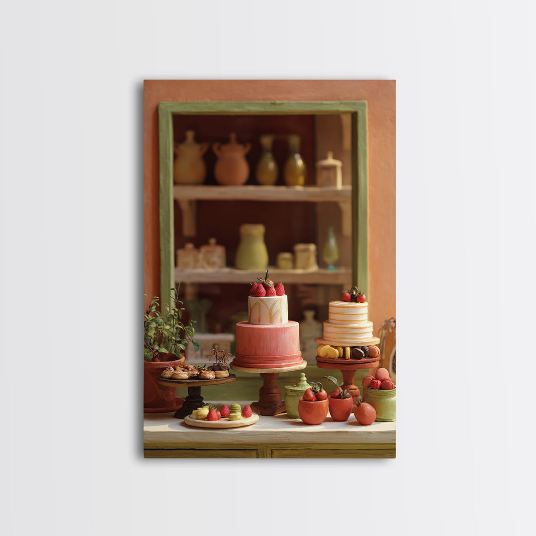 French Patisserie Window Display of Pastel Pastries Canvas Print, Bakery Art, Printable Wall Art, Bakery Decor, Patisserie, BAK-2x3-34
