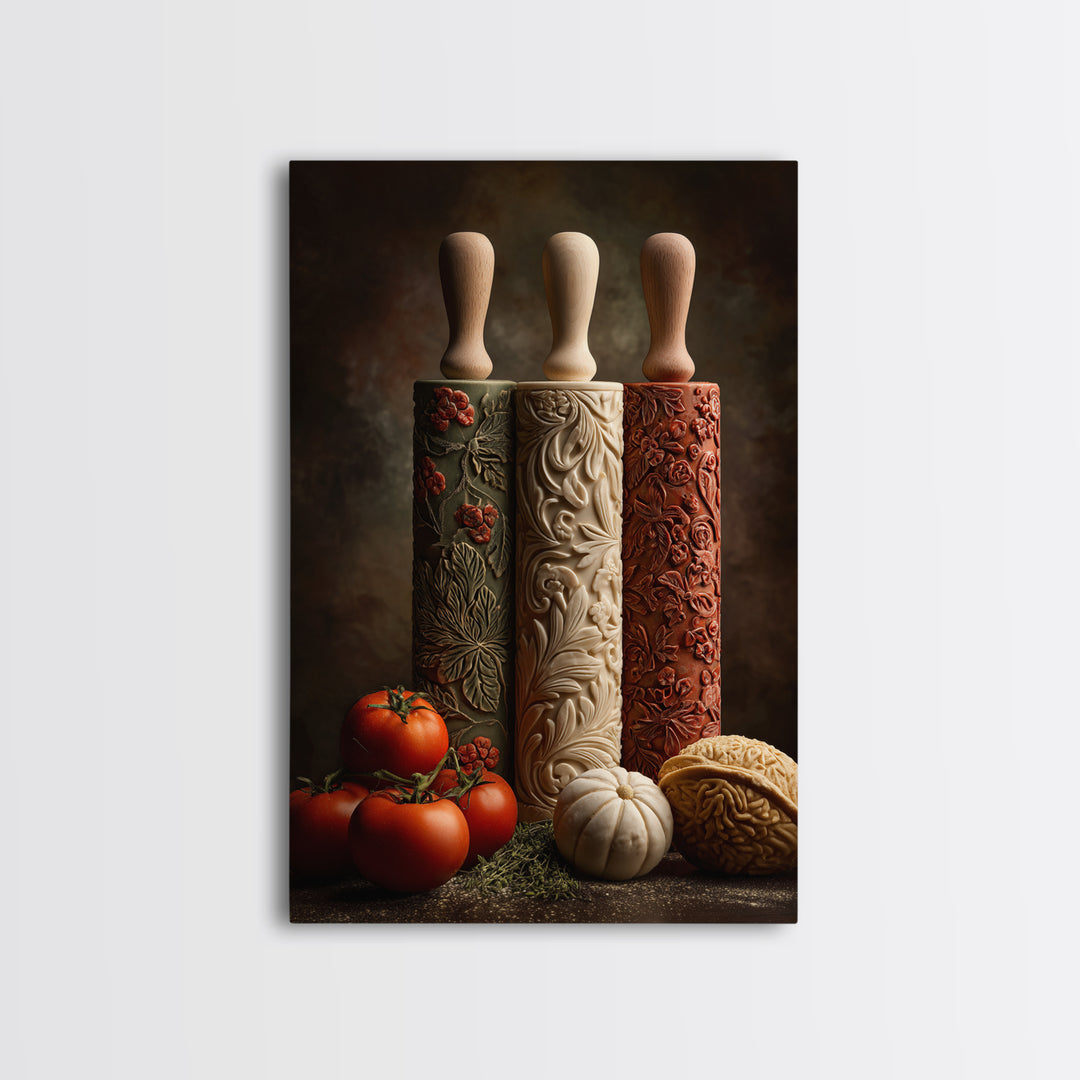 Patisserie Pattern of Rolling Pins and Pastries Canvas Print, Bakery Art, Printable Art, Bakery Decor, Watercolor Art, BAK-2x3-5