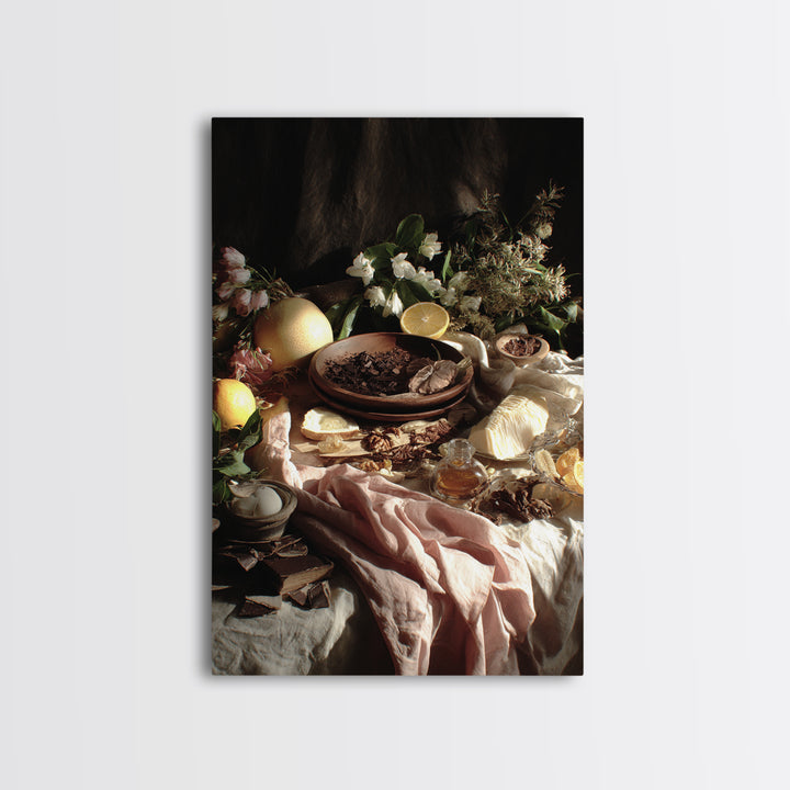 Chocolate Truffle Still Life Framed Canvas Print, Bakery Art, Kitchen Wall Art, Bakery Decor, Oil Painting, Patisserie, BAK-2x3-51