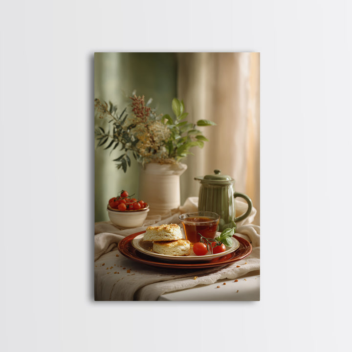 Tea and Scone Arrangement Framed Canvas Print, Bakery Art, Wall Decor, Bakery Decor, Fine Art, Patisserie, Kitchen Prints, BAK-2x3-52