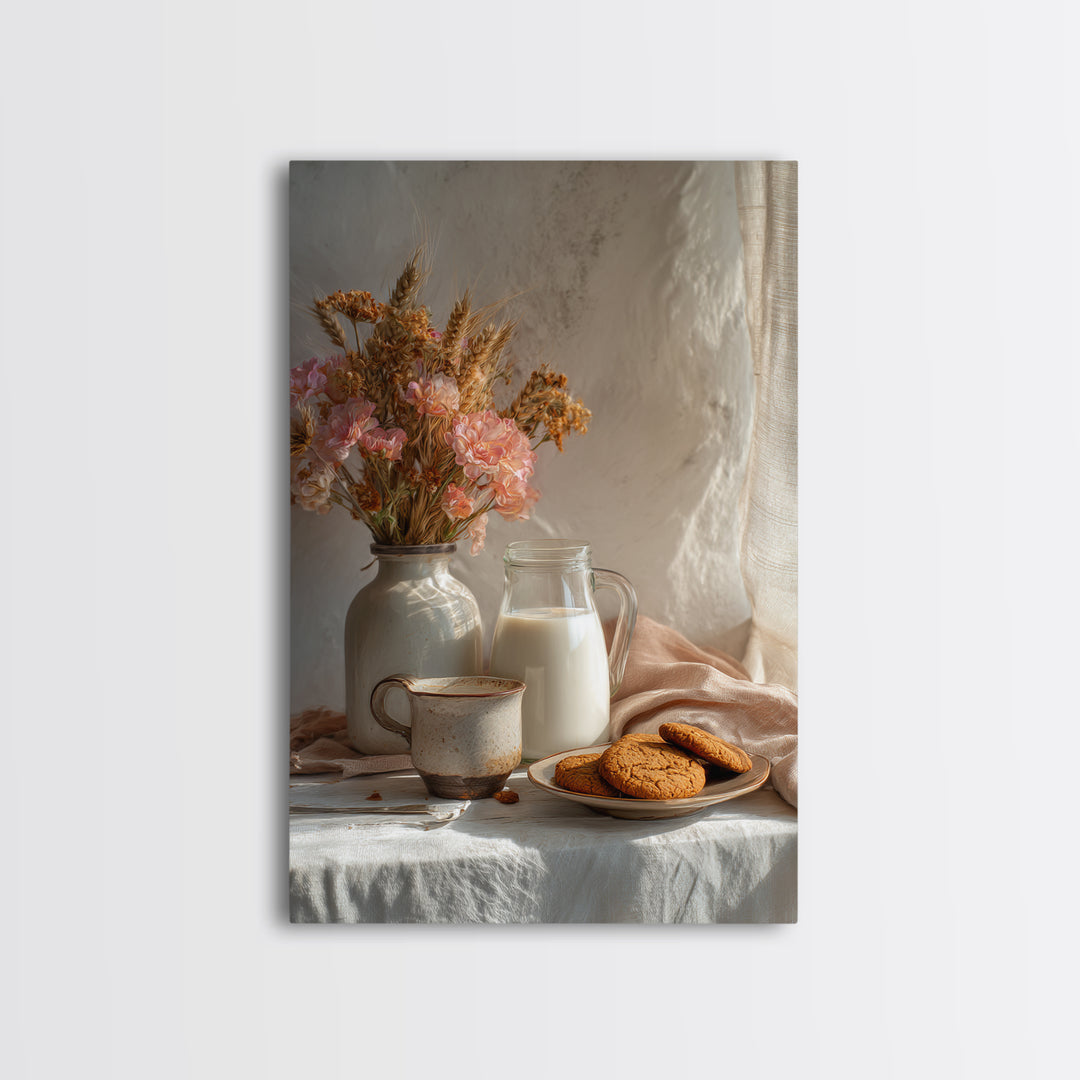 Milk Bottle and Cookies Nostalgic Still Life Canvas Print, Bakery Art, Art Print, Bakery Decor, Fine Art, Patisserie, BAK-2x3-54