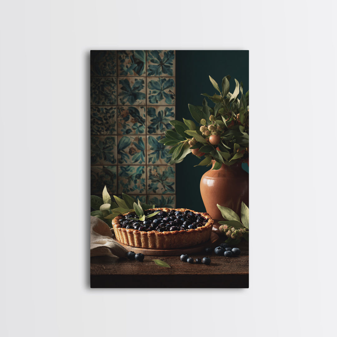 Blueberry Galette with Rustic Farmhouse Texture Framed Canvas Print, Bakery Art, Digital Print, Bakery Decor, Patisserie, BAK-2x3-55