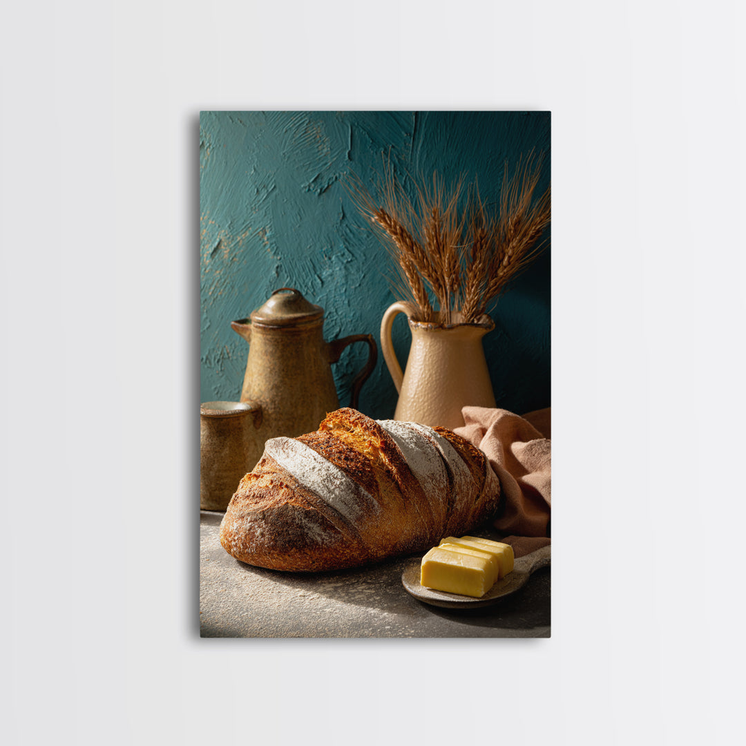 Rustic Loaf of Bread Framed Canvas Print, Bakery Art, Kitchen Art, Bakery Decor, Fine Art, Patisserie, Neutral Wall Art, BAK-2x3-60