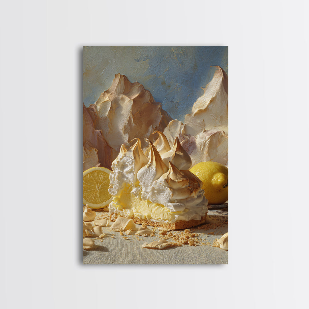 Lemon Meringue Pie Slice Canvas Print, Bakery Art, Kitchen Wall Art, Bakery Decor, Oil Painting, Patisserie, BAK-2x3-66