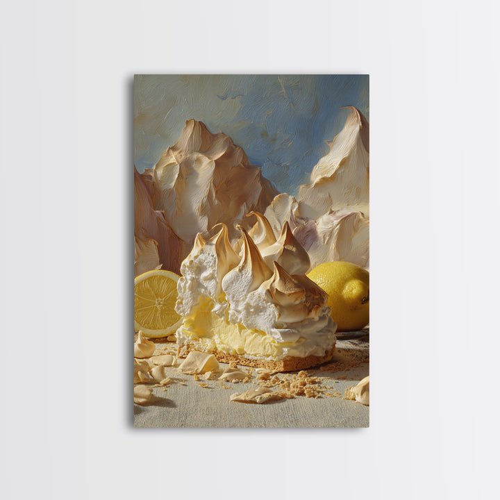 Lemon Meringue Pie Slice Canvas Print, Bakery Art, Kitchen Wall Art, Bakery Decor, Oil Painting, Patisserie, BAK-2x3-66