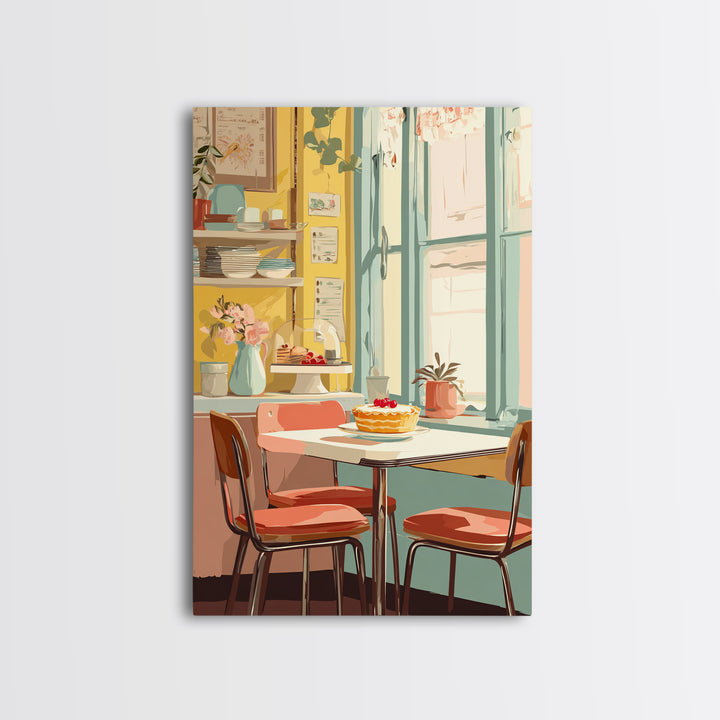Retro Diner Pie Illustration Canvas Print, Bakery Art, Kitchen Wall Art, Bakery Decor, Oil Painting, Patisserie, BAK-2x3-72