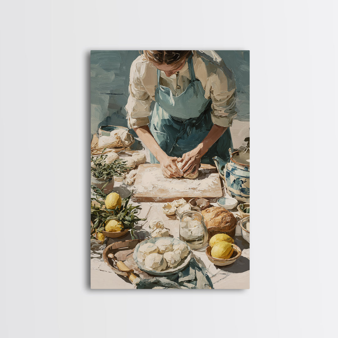 Baker Hands Shaping Dough Framed Canvas Print, Bakery Art, Digital Download Art, Bakery Decor, Patisserie, Neutral Decor, BAK-2x3-73