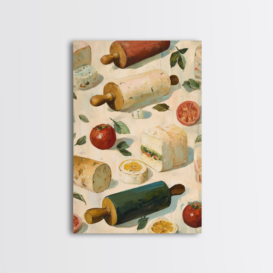 Patisserie Pattern of Rolling Pins and Pastries Canvas Print, Bakery Art, Kitchen Art Print, Bakery Decor, Fine Art, Patisserie, BAK-2x3-77