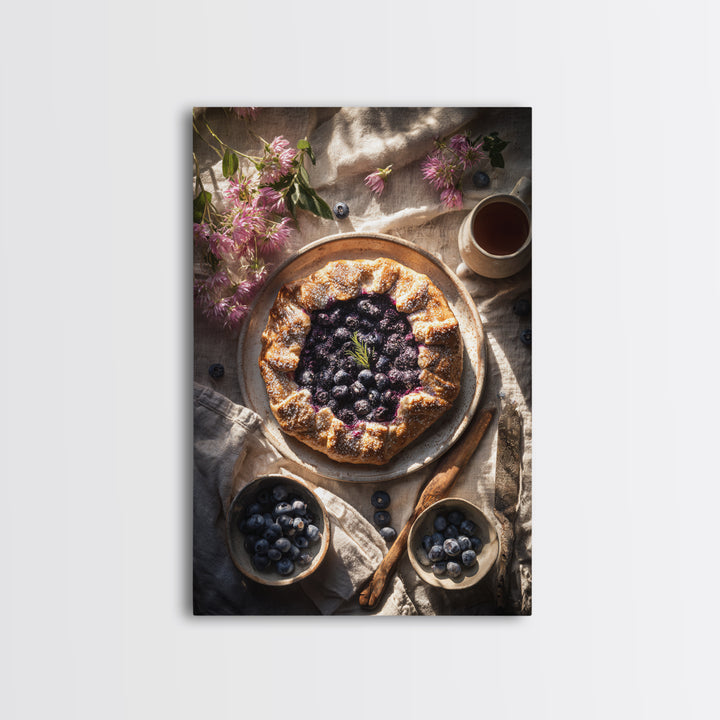 Blueberry Galette with Rustic Farmhouse Texture Canvas Print, Bakery Art, Watercolor Art, Bakery Decor, Fine Art, Patisserie, BAK-2x3-79
