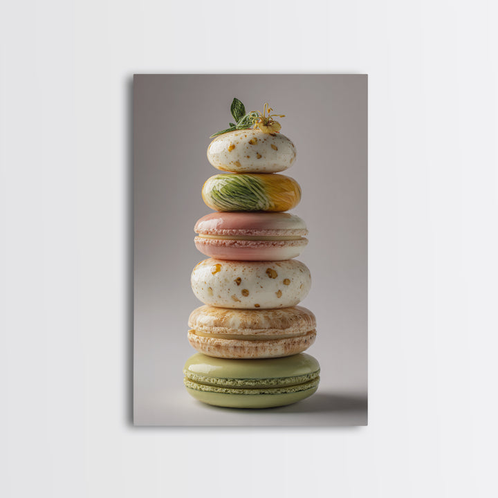 Single Perfect Macaron Tower Framed Canvas Print, Bakery Art, French Wall Art, Bakery Decor, Abstract Art, Patisserie, BAK-2x3-83