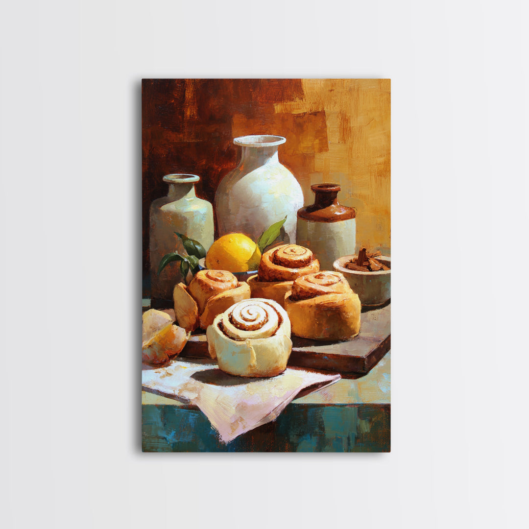Cinnamon Rolls in a Warm Country Kitchen Canvas Print, Bakery Art, Kids Art, Bakery Decor, Fine Art, Patisserie, BAK-2x3-91