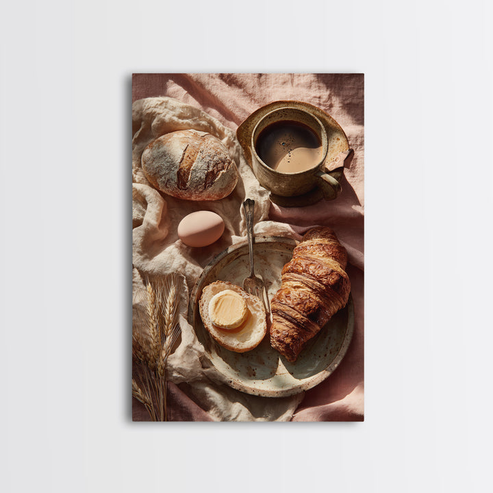 Painterly Eclair and Coffee Still Life Framed Canvas Print, Bakery Art, Bakery Decor, Abstract Art, Patisserie, BAK-2x3-92