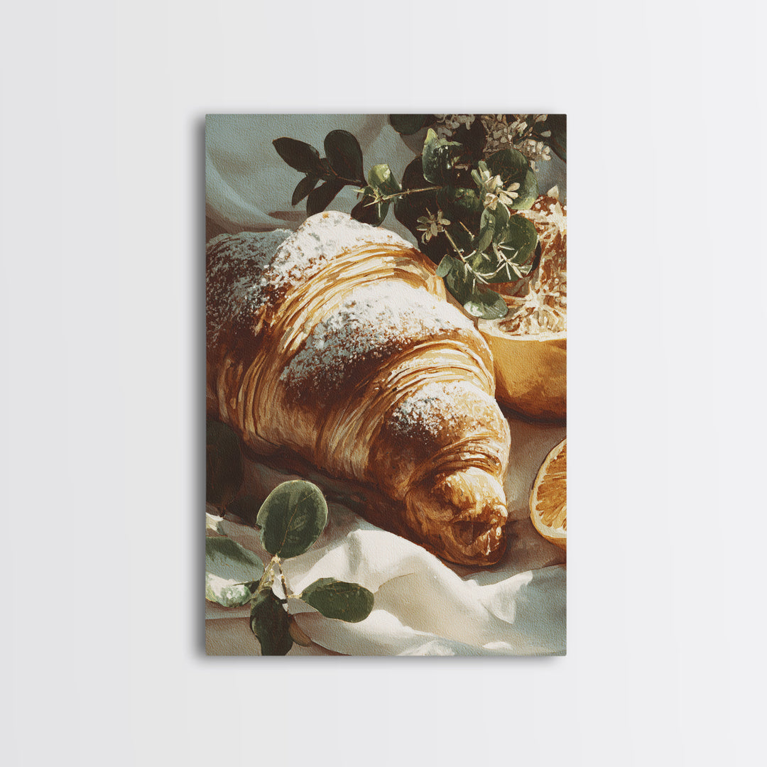 Almond Croissant Closeup Canvas Print, Bakery Art, Bakery, Bakery Decor, Oil Painting, Patisserie, Minimalist Decor, BAK-2x3-95