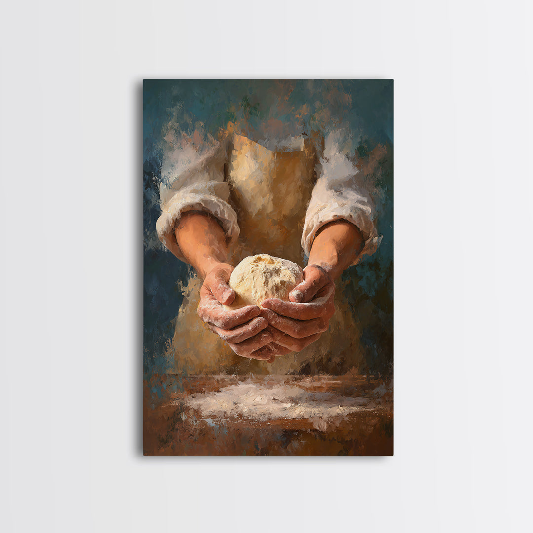 Baker Hands Shaping Dough Framed Canvas Print, Bakery Art, Digital Download Art, Bakery Decor, Patisserie, Neutral Decor, BAK-2x3-97