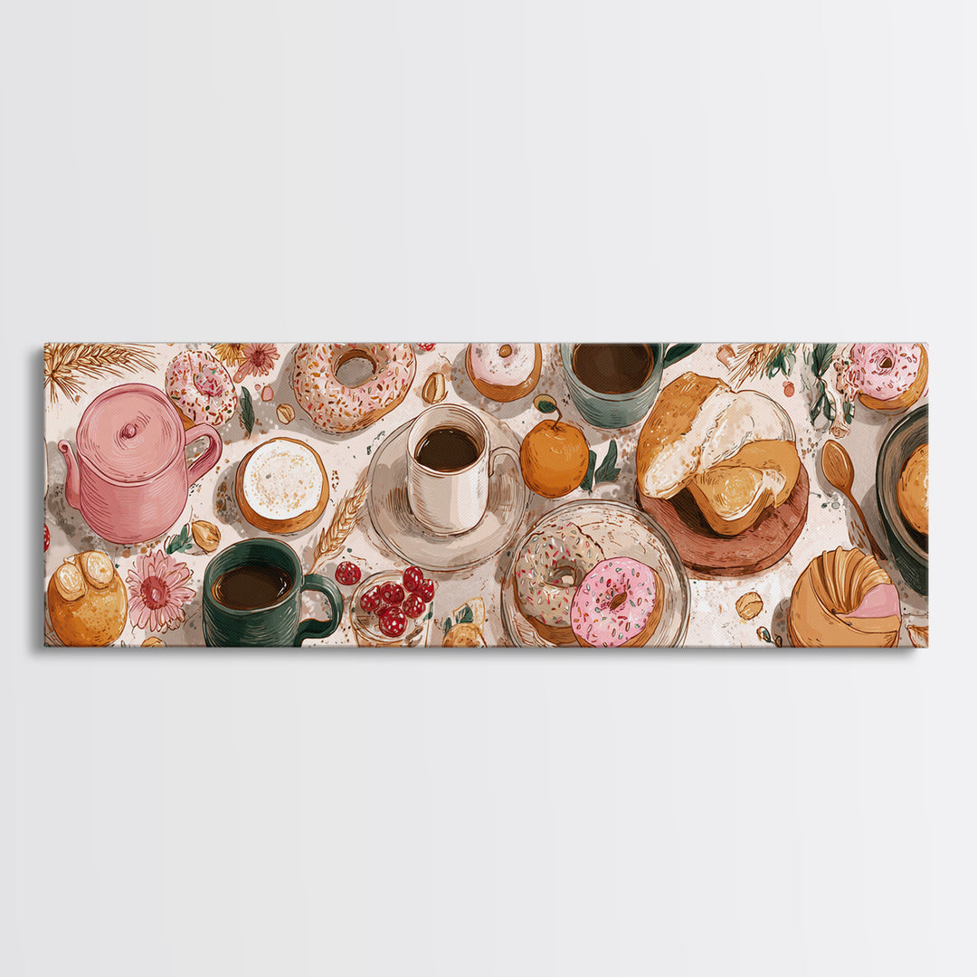 Whimsical Donut Assortment Framed Canvas Print, Bakery Art, Kitchen Art Print, Bakery Decor, Fine Art, Patisserie, Modern Decor, BAK-3x1-1