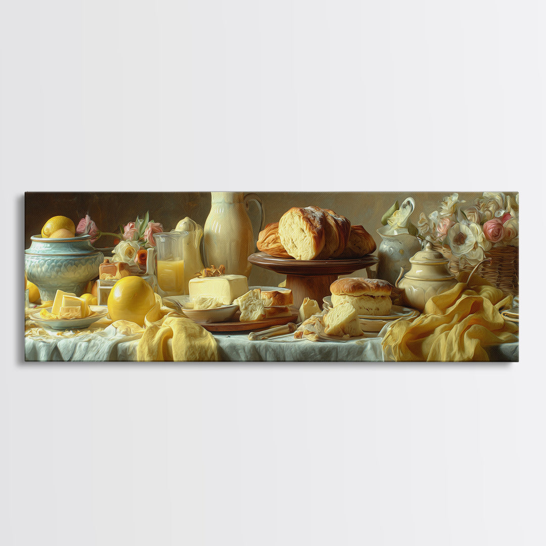 Tea and Scone Arrangement Framed Canvas Print, Bakery Art, Whimsical Wall Art, Bakery Decor, Fine Art, Patisserie, Luxury Decor, BAK-3x1-12