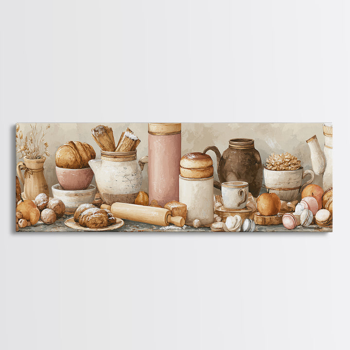 Patisserie Pattern of Rolling Pins and Pastries Canvas Print, Bakery Art, Coffee Wall Art, Bakery Decor, Fine Art, Patisserie, BAK-3x1-13