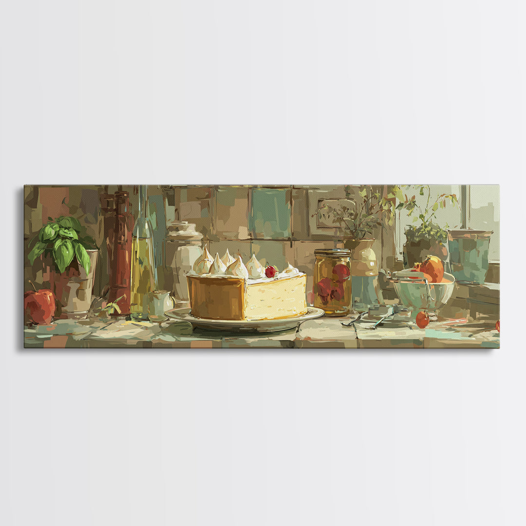 Lemon Meringue Pie Slice Framed Canvas Print, Bakery Art, Kitchen Art, Bakery Decor, Fine Art, Patisserie, Neutral Wall Art, BAK-3x1-2