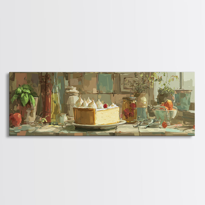 Lemon Meringue Pie Slice Framed Canvas Print, Bakery Art, Kitchen Art, Bakery Decor, Fine Art, Patisserie, Neutral Wall Art, BAK-3x1-2